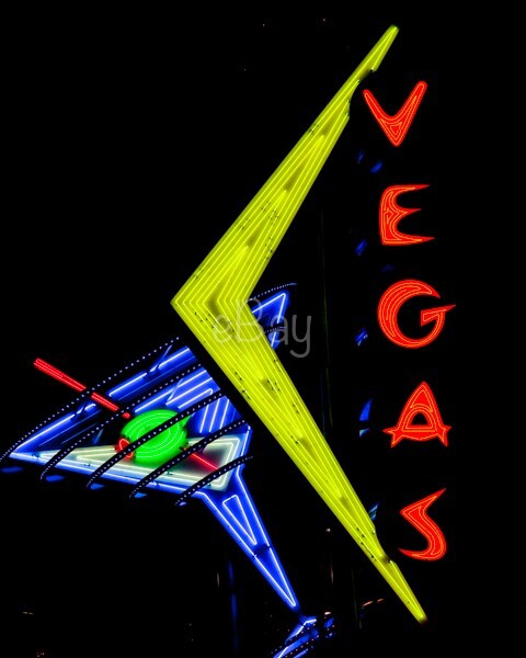 8×10 of a vintage neon sign on Freemont St. in Las Vegas, NV.. Free Shipping.