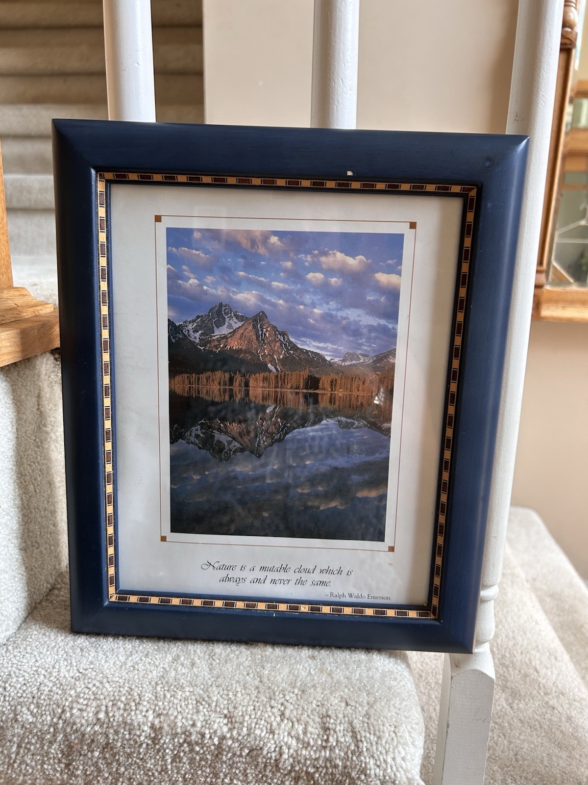 Blue Framed 8 X10 Photo Of Stanley Lake Sawtooth Mountains Idaho Emerson Quote