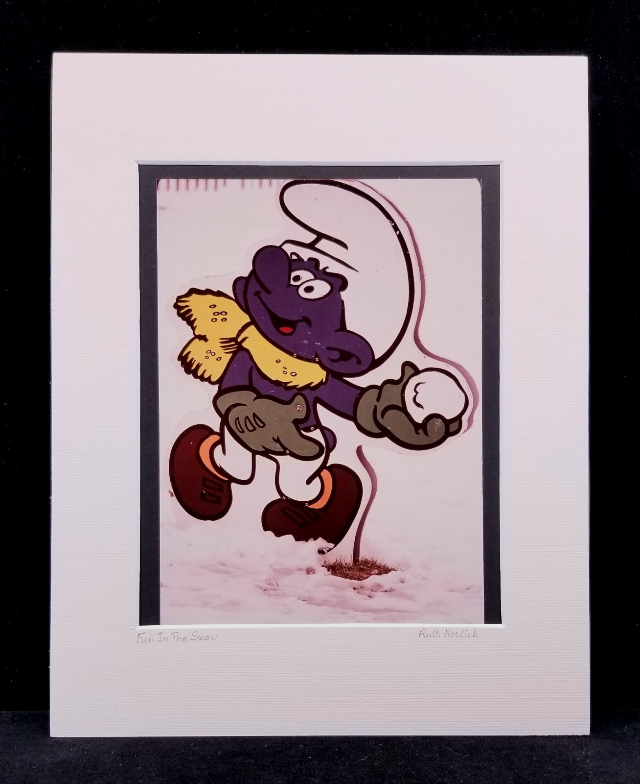 Original Smurf Photo 14 X 11 Matted Signed Ruth Horlick Titled Fun In The Snow