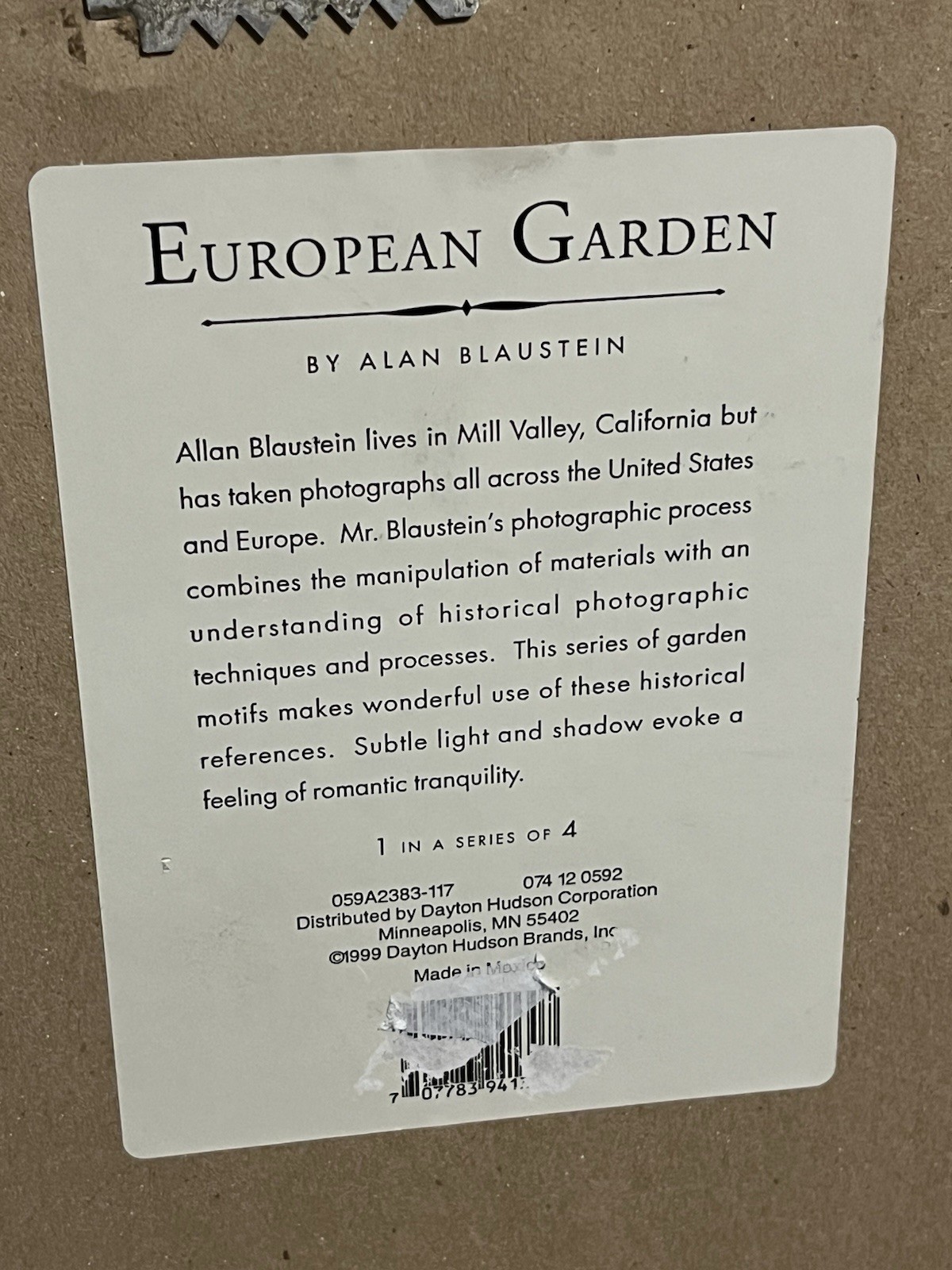 European Garden By Allan Blaustein Photography Framed With Glass 18 1/2 X 18 1/2