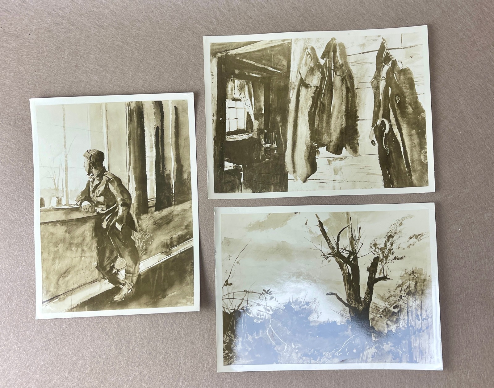 Lot of 3 Vintage Andrew Wyeth Watercolor Reference Photos | Macbeth Gallery | NY