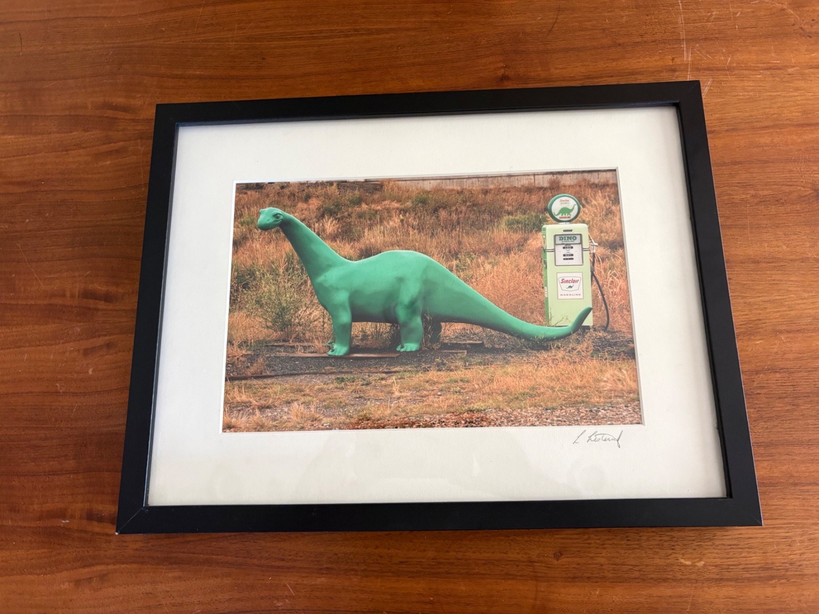Signed Framed Sinclair Dino Roadside Americana Photograph