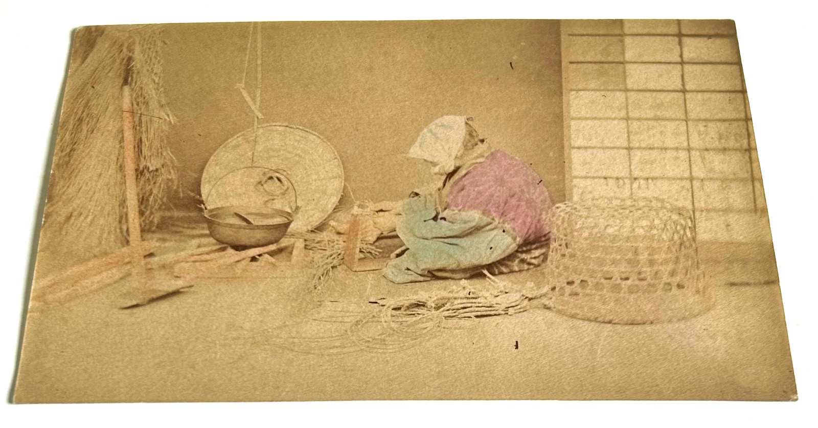 Antique Japanese Hand Colored Album Photo 3x Daily Life Scenes Meiji Era c1880