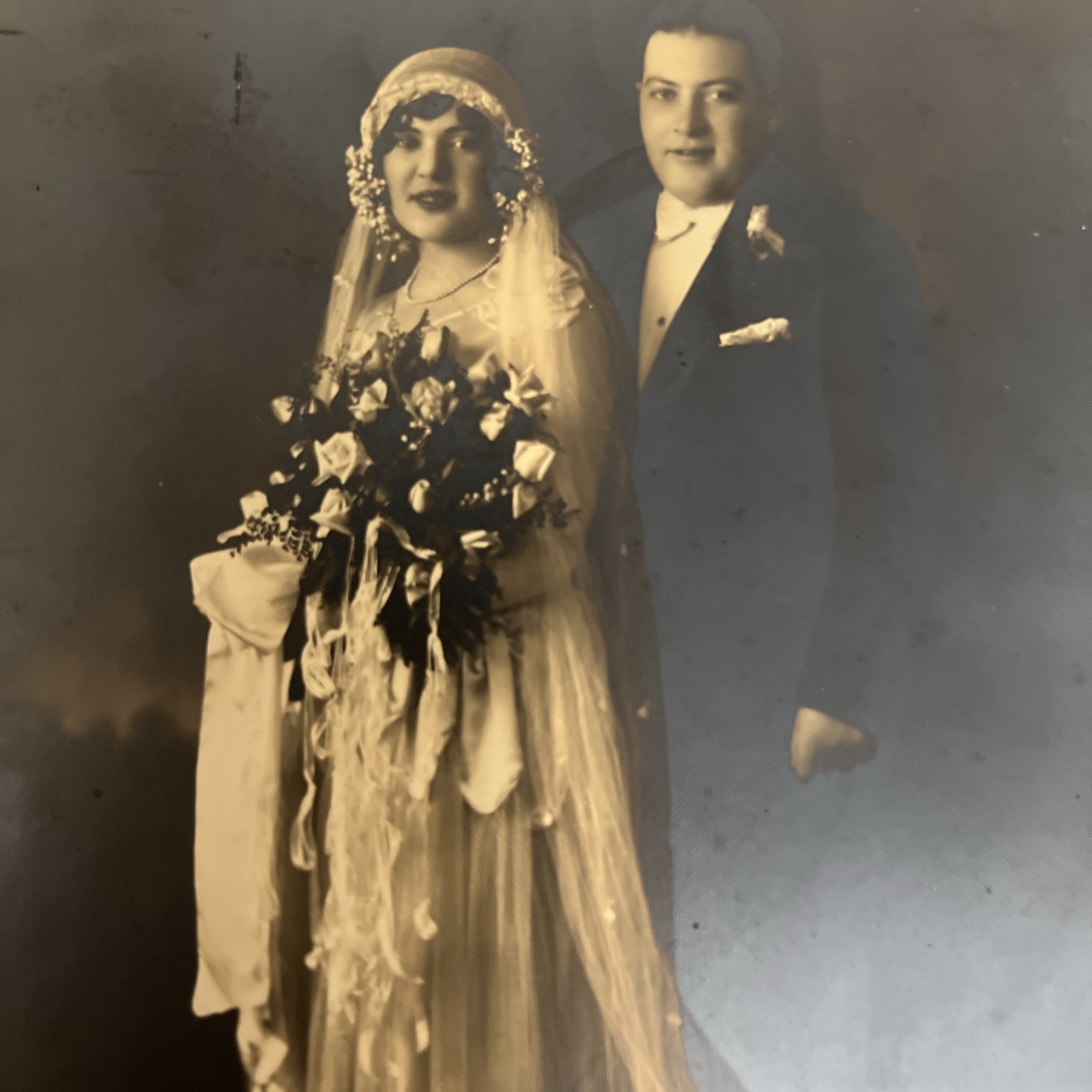 Large Vintage Wedding Photo in Original Studio Mount 1930s-1940s DiMarco Studio
