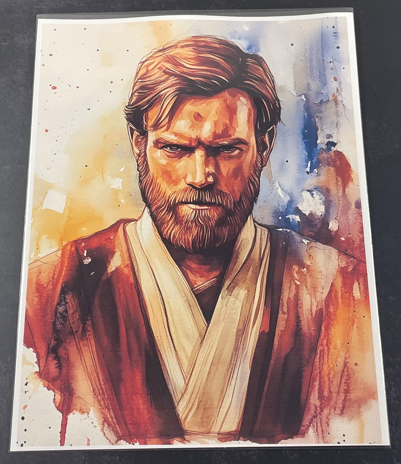 Watercolor Inspired Star Wars Collectible 8.5×11 Canvas Fan Art – Obi-Wan Kenobi