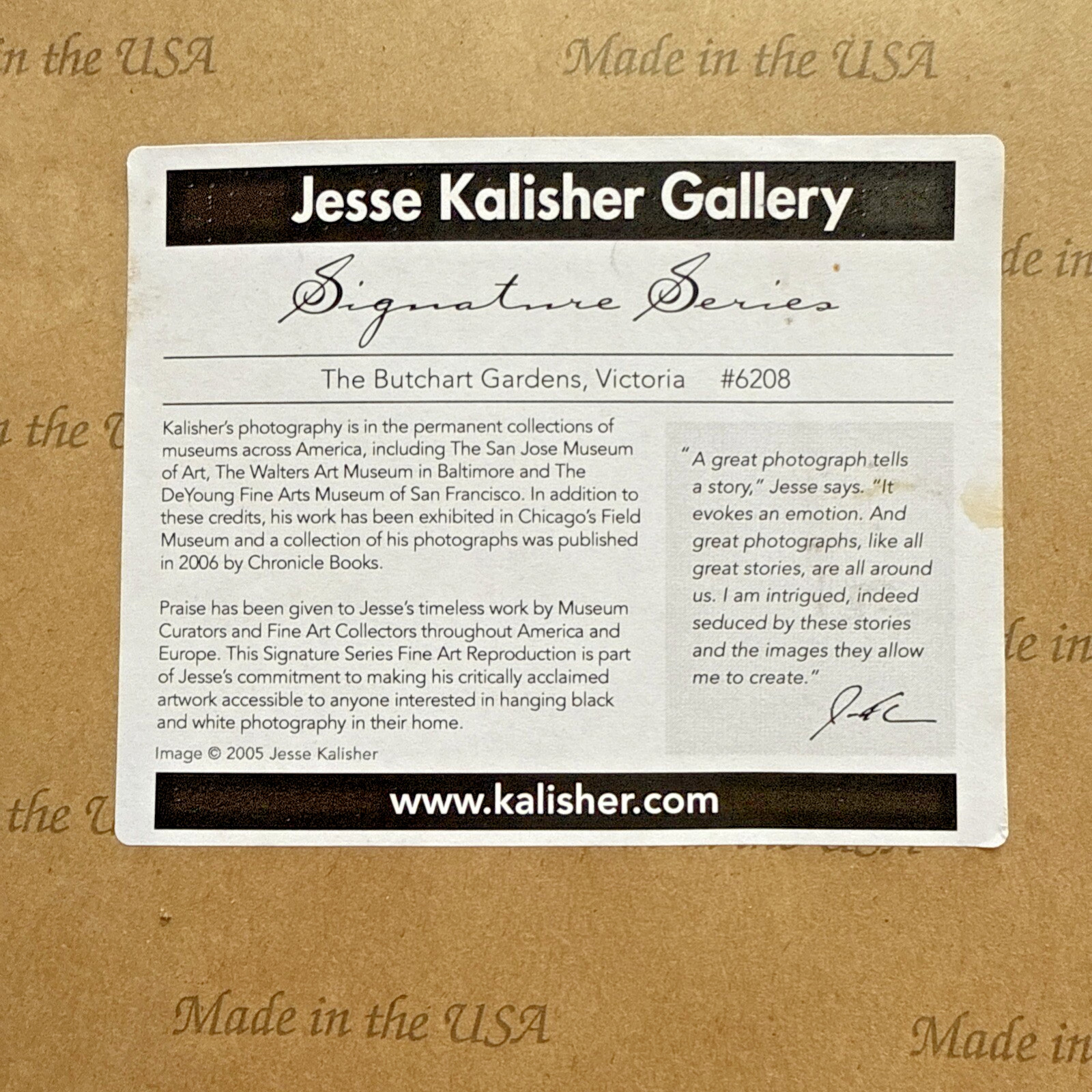 Jesse Kalisher Signed “The Butchart Gardens” Tulip Photo Framed