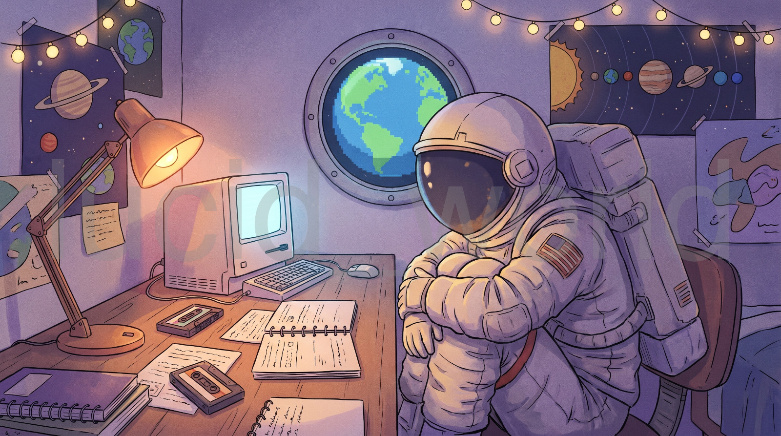 Lo-fi Astronaut Aesthetic Digital Download 4K Wallpaper Space Decor Desktop Art