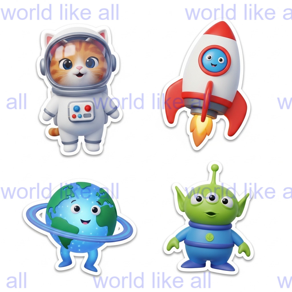 15x Cute Kids Stickers Bundle: 3D Pixar Style | School & Copybook Digital Art 4K