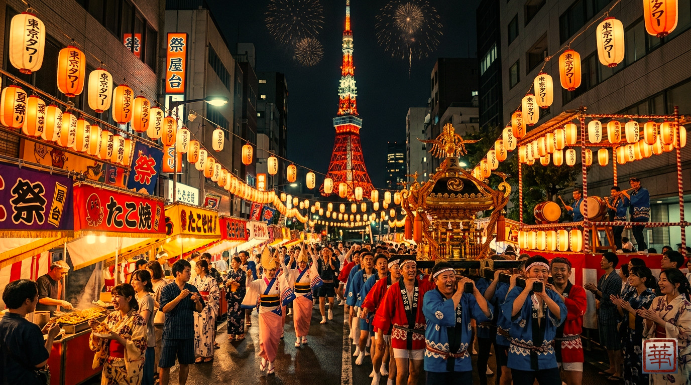 Japan Festival Fireworks Tokyo Tower Night Mtsuri Digital Art Image Download