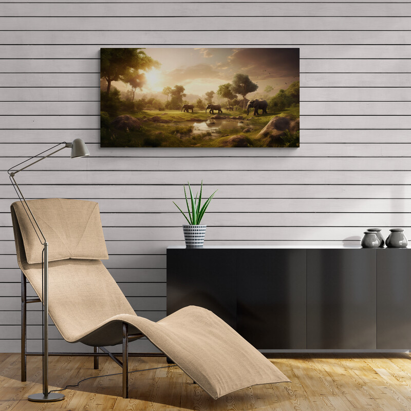 Jungle Safari Landscape Wall Art Elephant Wildlife Animals Portrait Canvas Decor