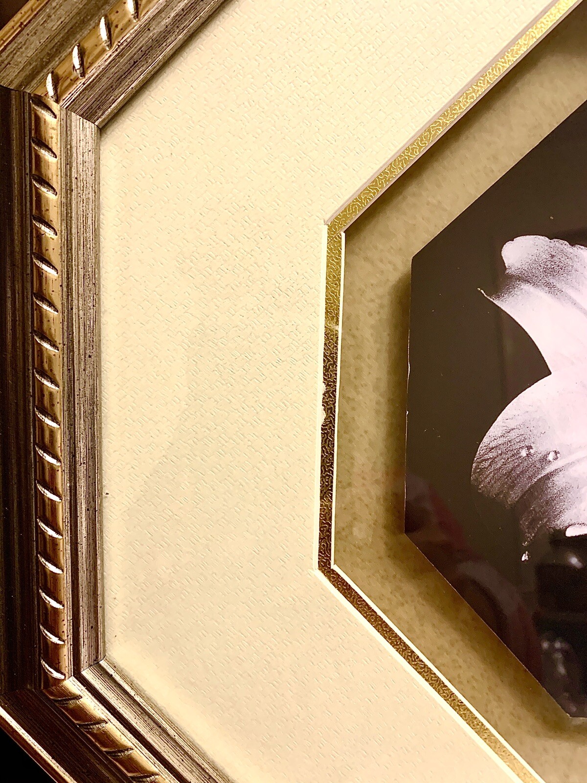 Beautiful Vintage Lily Black & White Octagon Matted Framed Art Print
