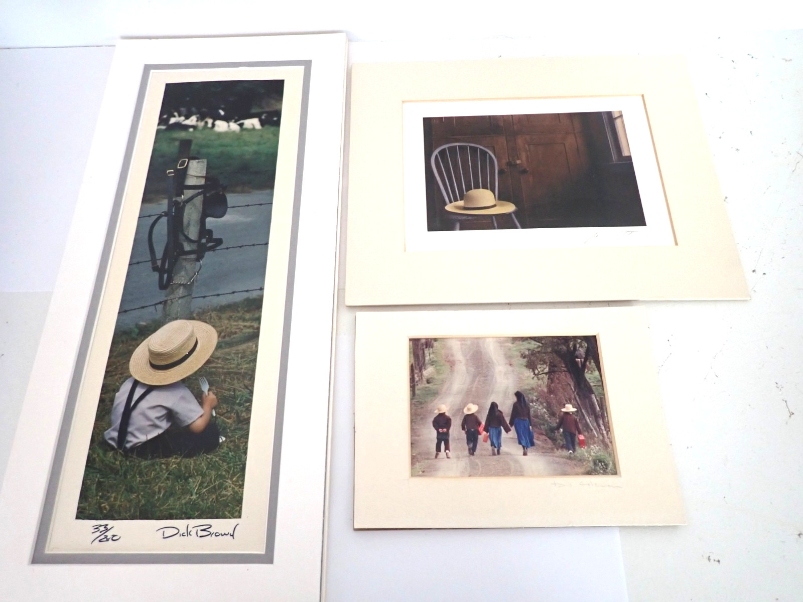 Lot Of 3 Amish Matted Photographs Prints Signed Bill Coleman & Dick Brown