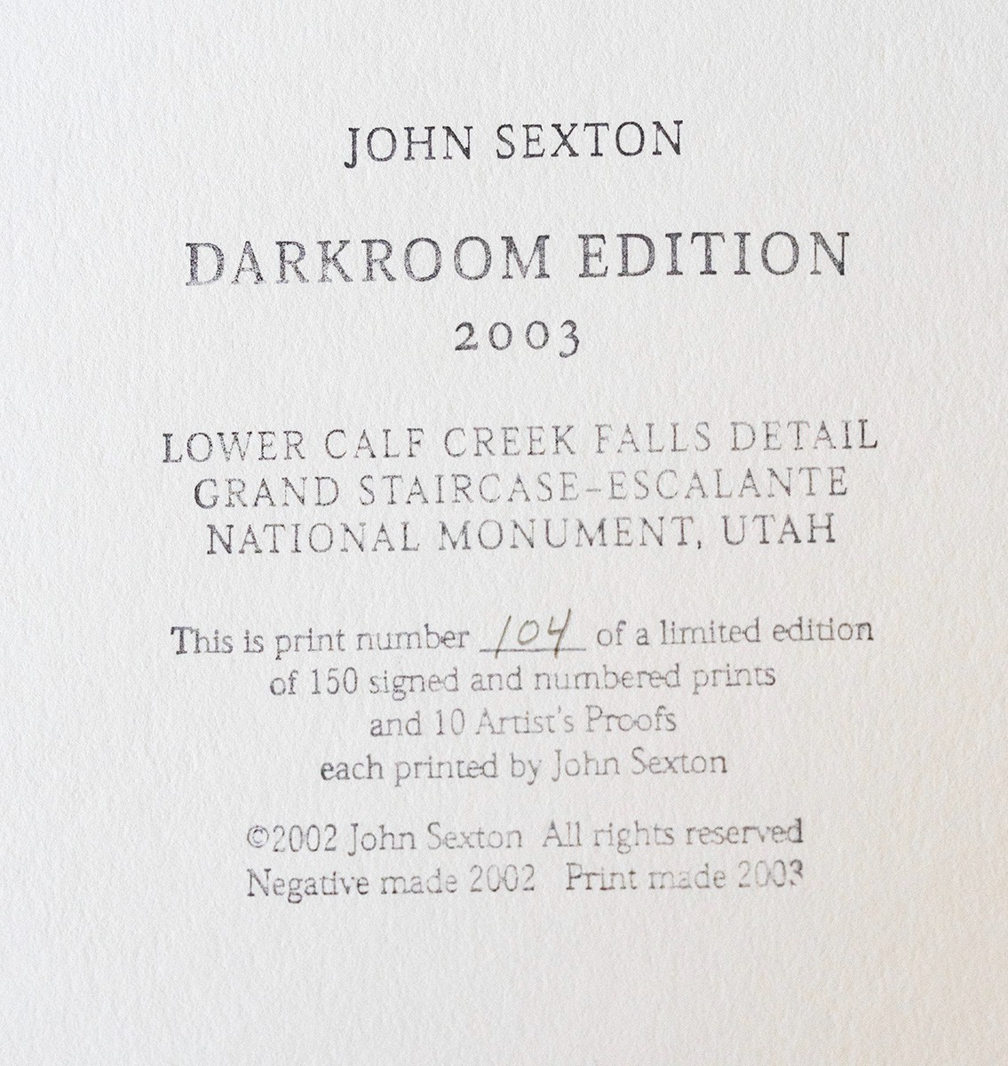 Original JOHN SEXTON Limited Edition 104/150 Signed Photograph 11×14/ 16×20 mat