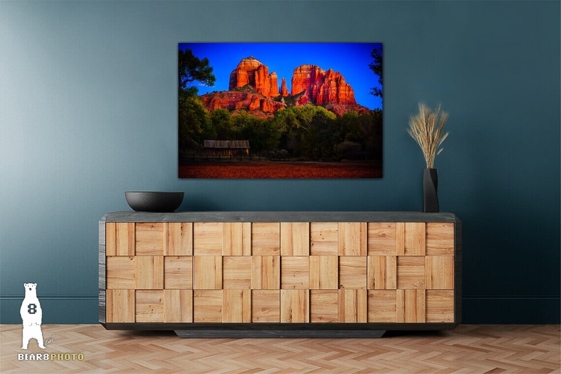 Cathedral Rock Sedona AZ at Dusk from Crescent Moon Ranch – Photography Prints