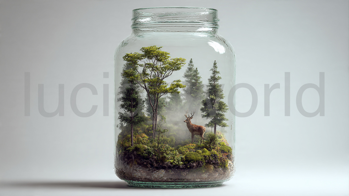 Forest Miniature Terrarium in Glass Jar Deer Nature Art Digital Download Print