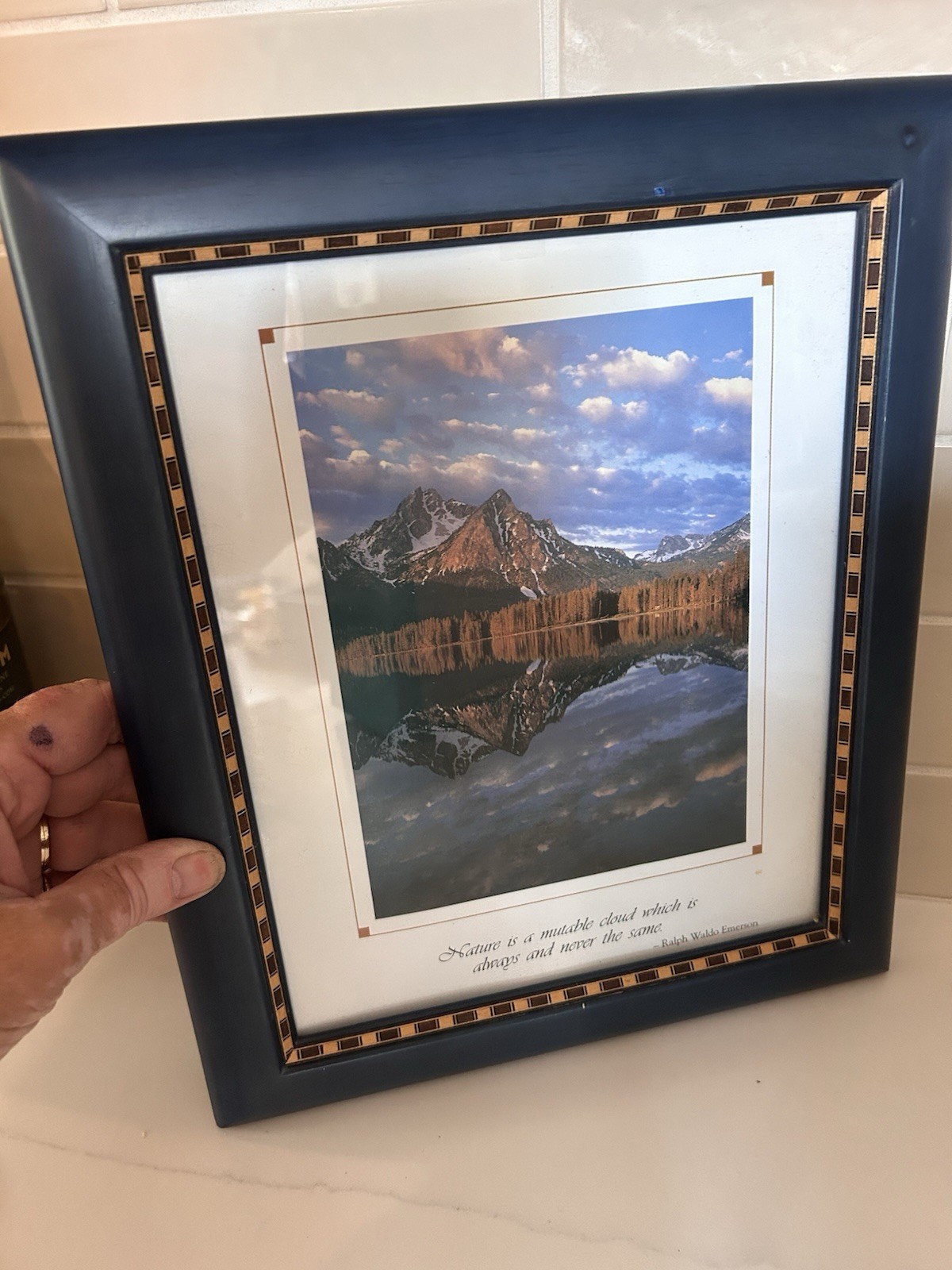Blue Framed 8 X10 Photo Of Stanley Lake Sawtooth Mountains Idaho Emerson Quote