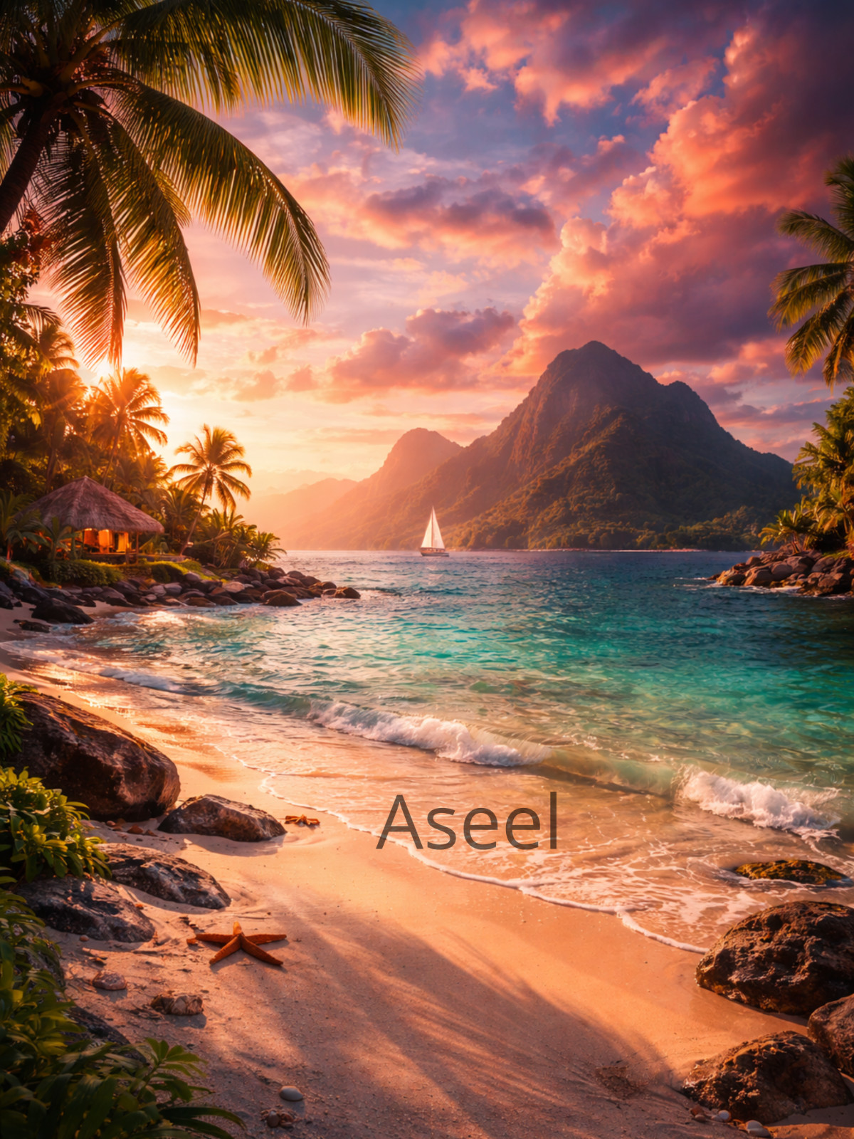 Tropical Beach Sunset Digital Download JPG Printable Wall Art Ocean View