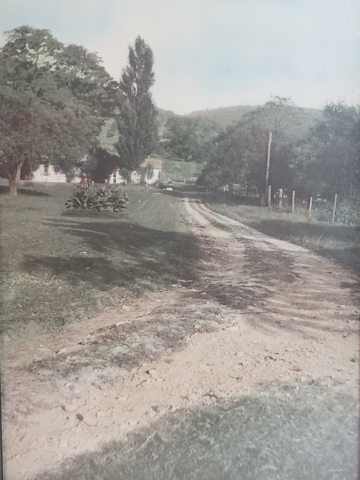 Vintage Photo Dirt Road Countryside House Hills Hand-Colored?