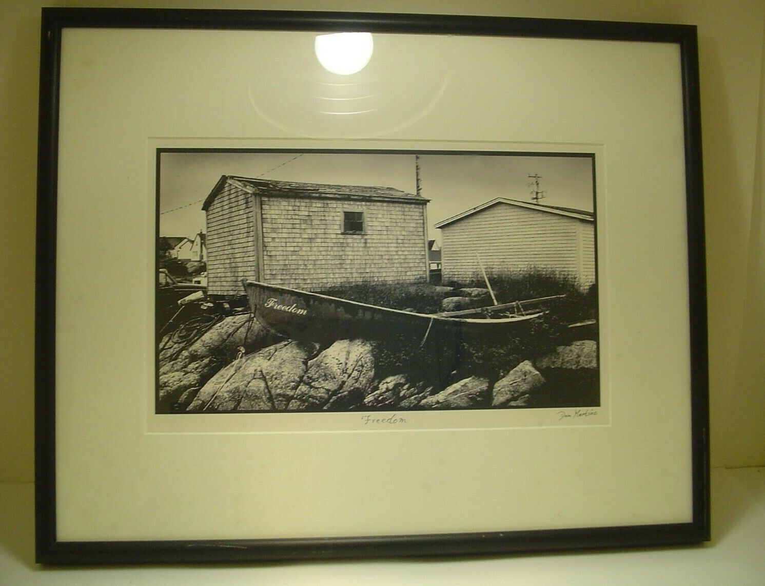 ART PHOTOGRAPHY “Freedom” boat art black & white by Dom Martino Frame 16x20in