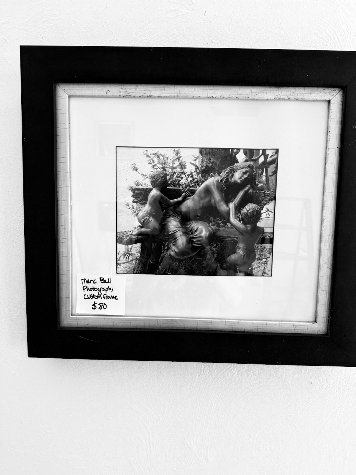 Marc Bell Black & White Framed Figurative Photo Woman Statue Cherubs Landscape