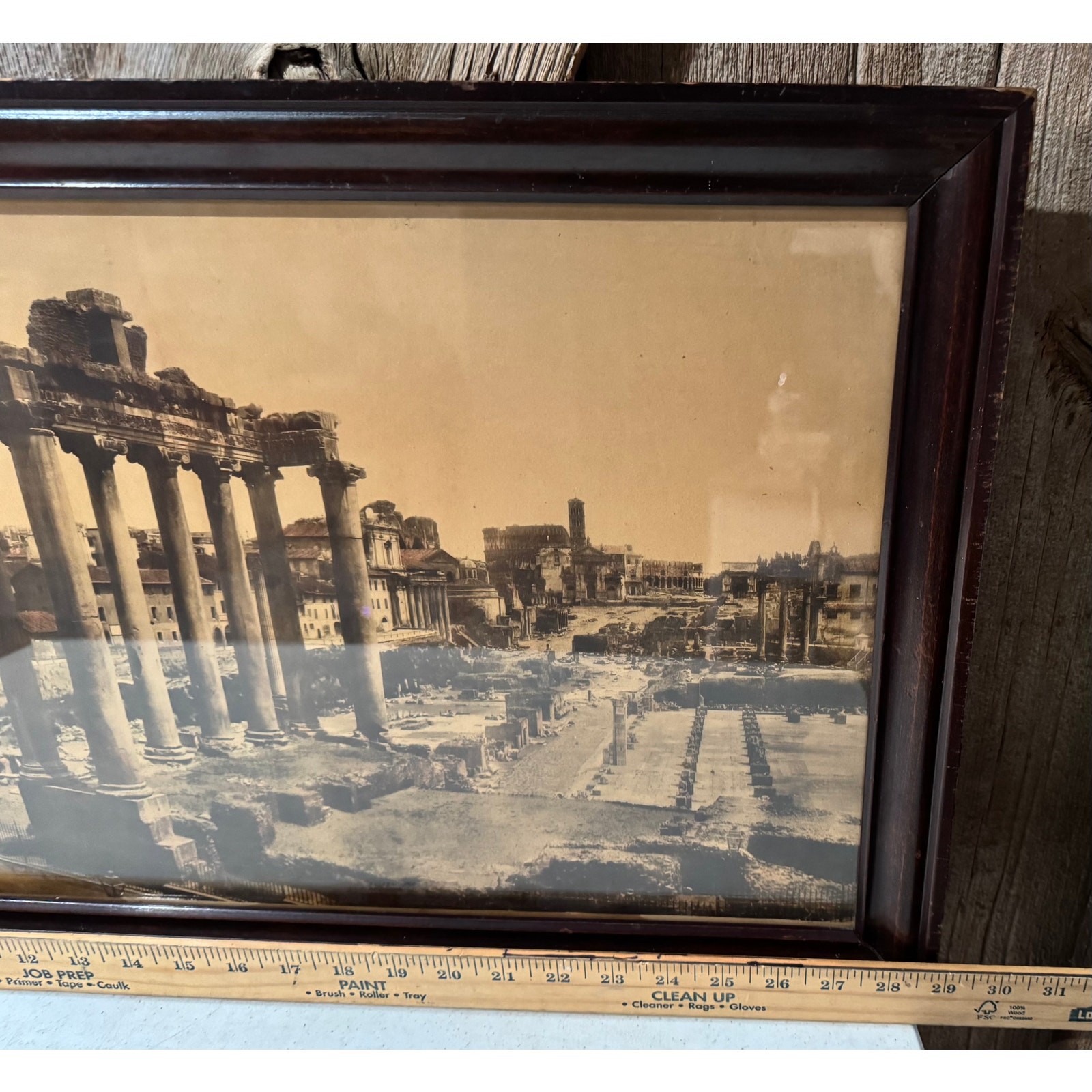 Antique Framed Giacomo Brogi The Forum Temple of Ruins Rome Sepia Wood Framed