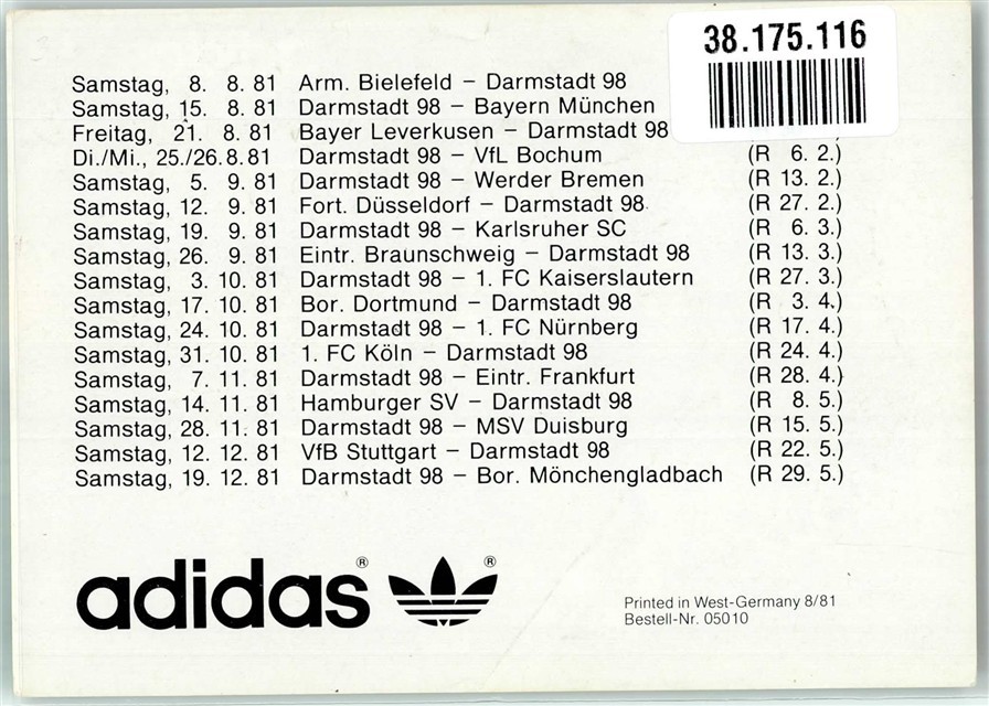 38175116 – 6100 Darmstadt Darmstadt 98 football team 1981
