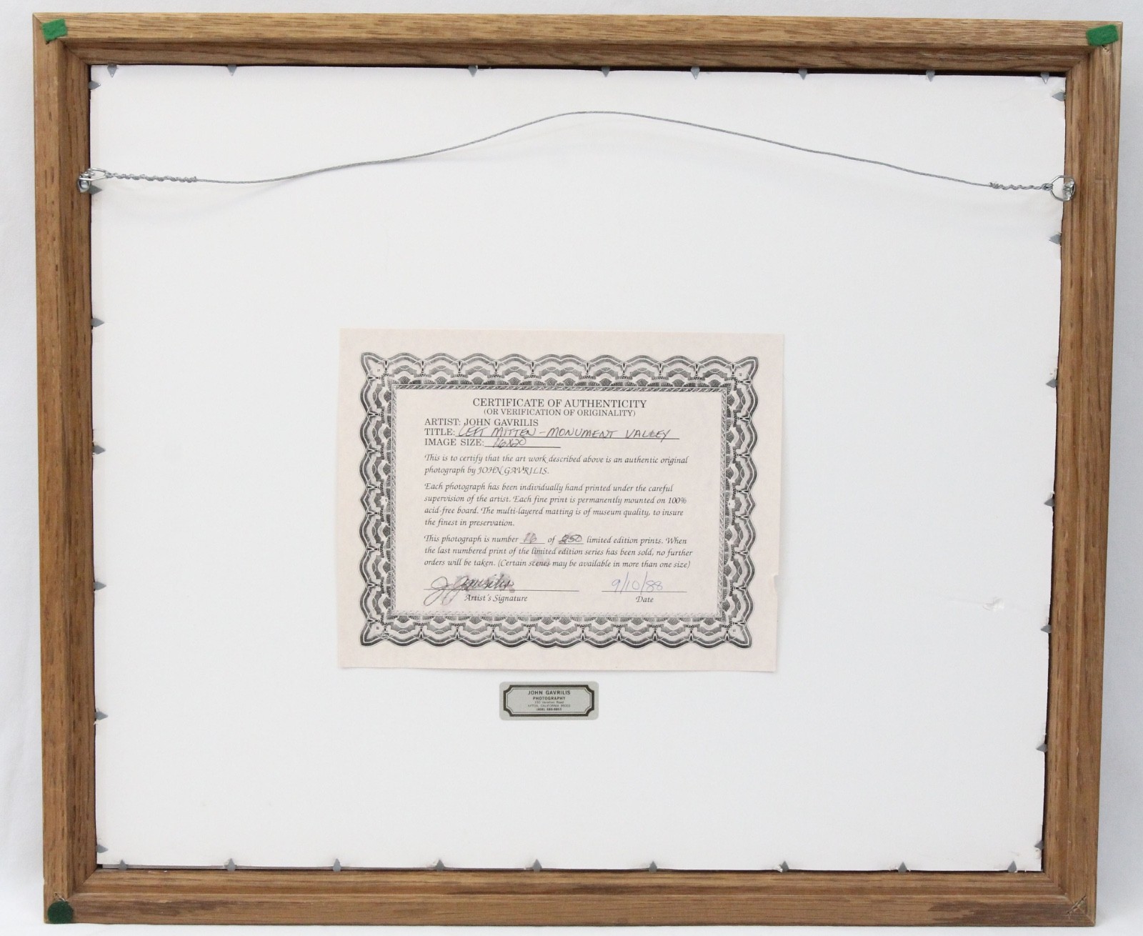John Gavrilis 1988 Signed 16×20 Photograph 16/250 Monument Valley Arizona Framed