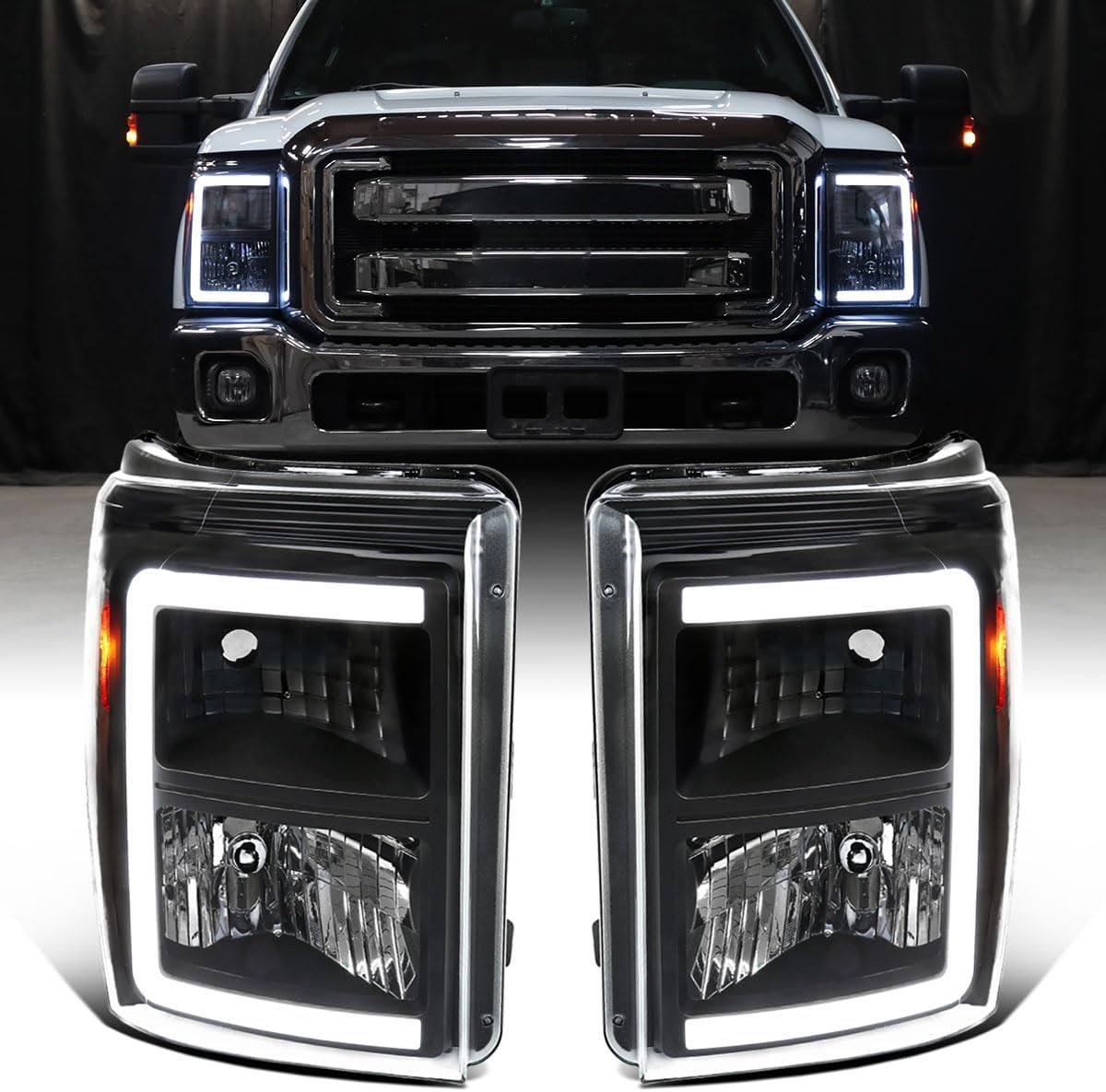– Fits 2011-2016 Ford F250 F350 F450 F550 Super Duty Upgraded LED Tube Headlight