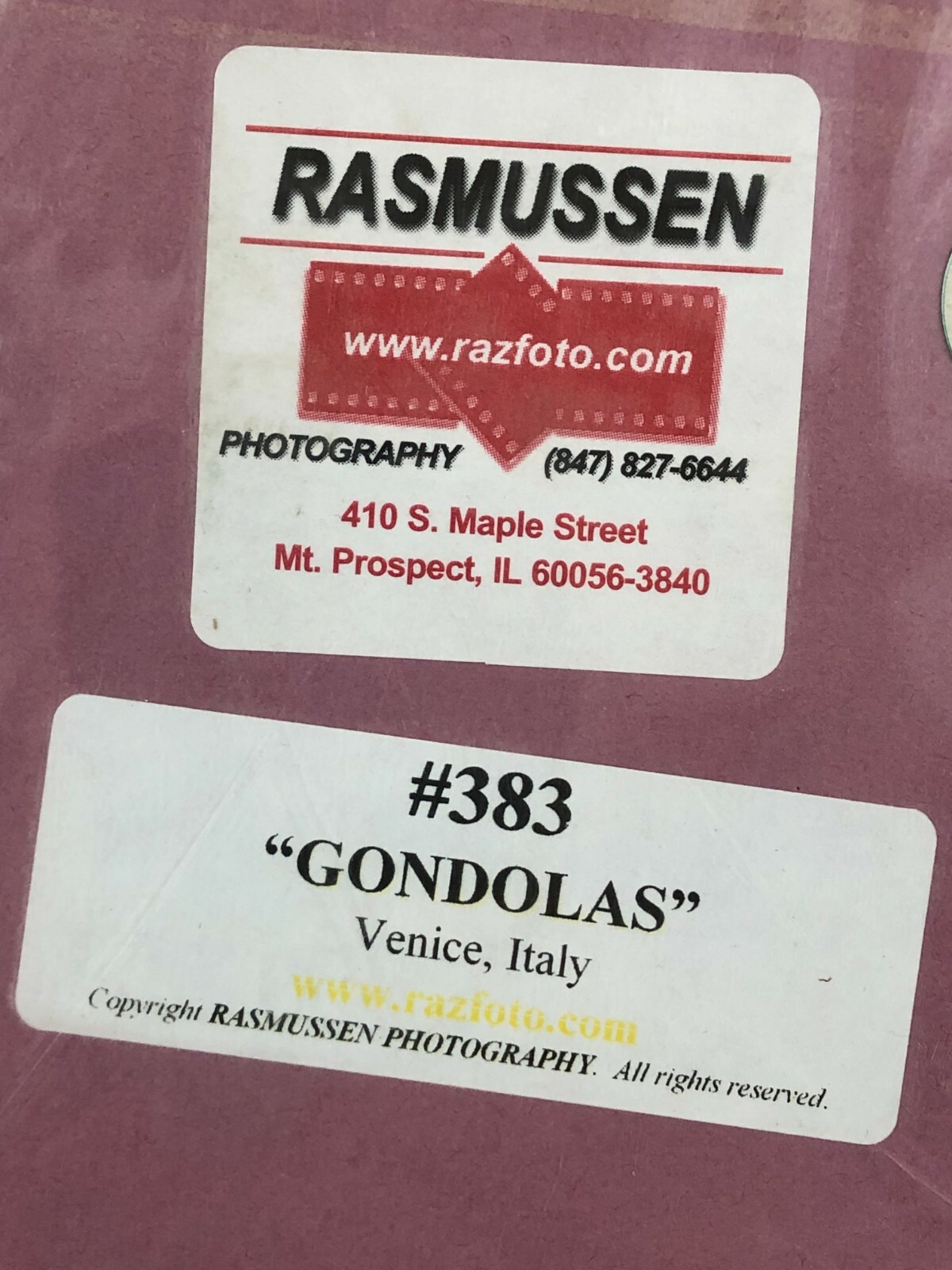 #383 “Gondolas” Venice Italy Matt Framed Signed Photograph by James A. Rasmussen