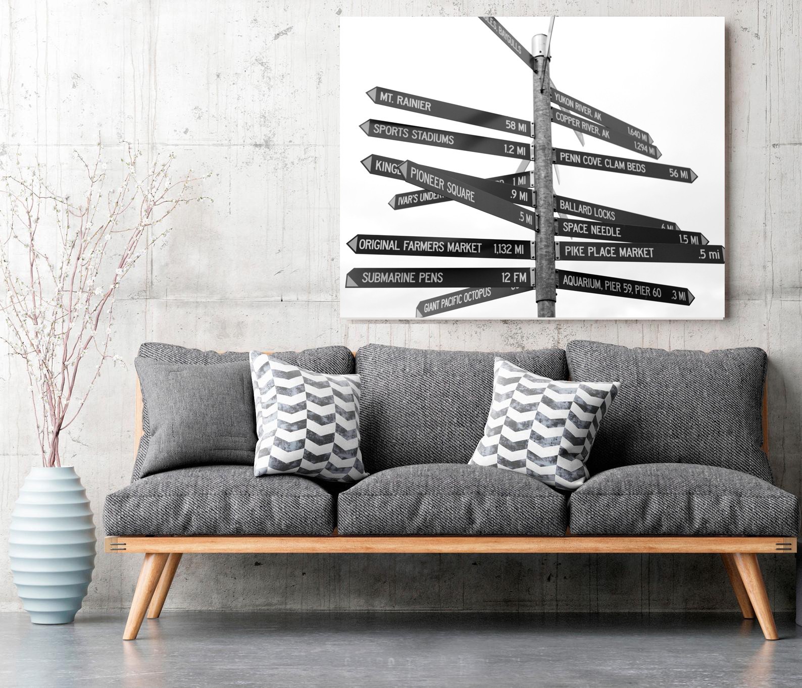 Seattle Washinton Arrow Signs – Travel, Wall Art, Bar Art Photography Print