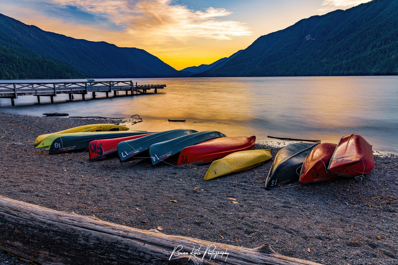 Lake Crescent, WA Sunset Framed Mountain Lake Landscape Photograph Wall Art