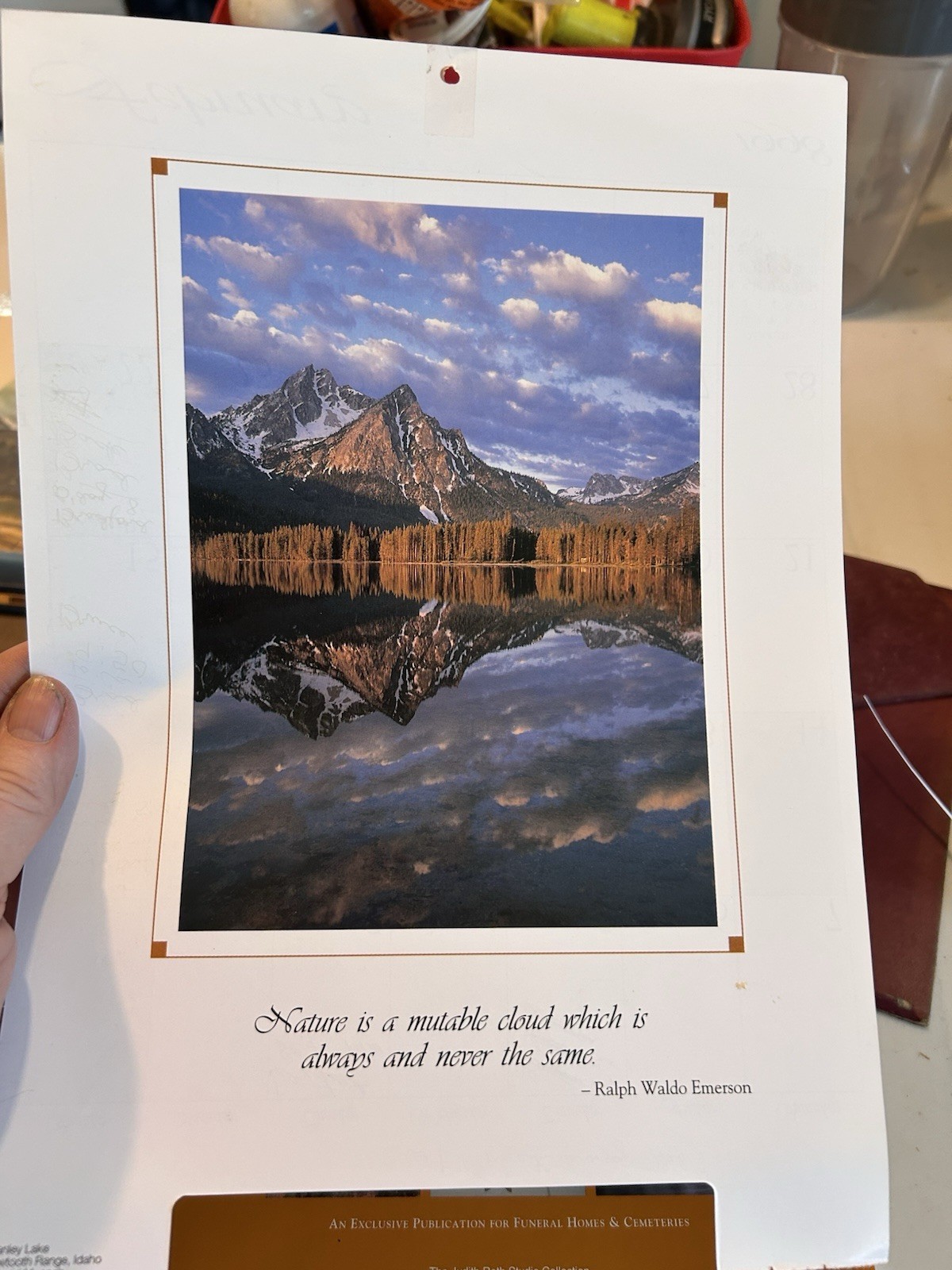 Blue Framed 8 X10 Photo Of Stanley Lake Sawtooth Mountains Idaho Emerson Quote