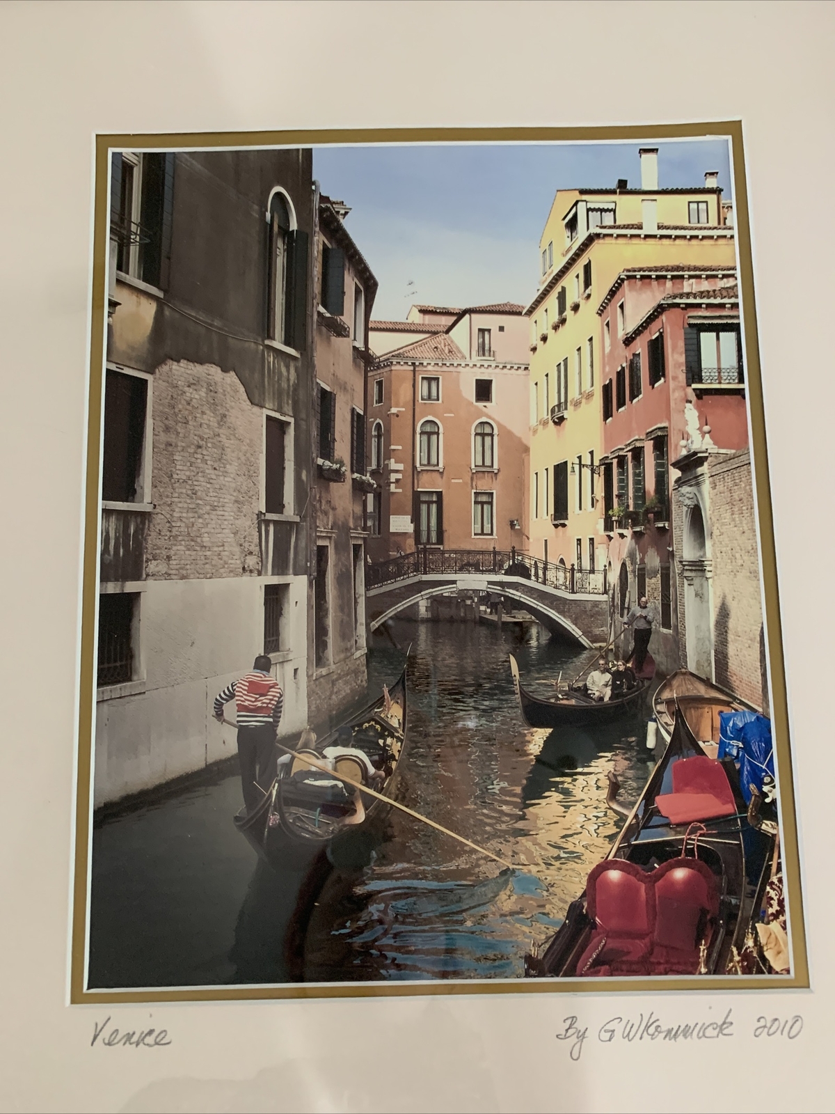 Venice Italy Photograph Print Gondola Canals Bridge Signed 20×15.5” Dated 2010