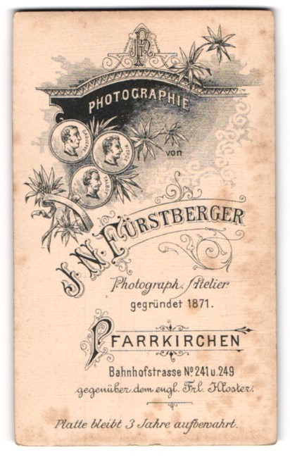 Photograph J. N. Fürstberger, parish churches, monogram of photographer and medal
