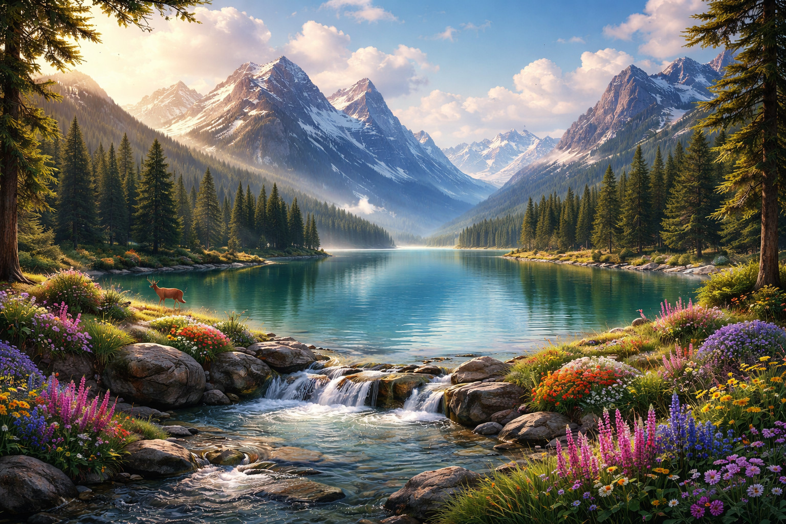Digital Wallpaper – Nature Landscape Mountain Lake Forest Scenic HD Background