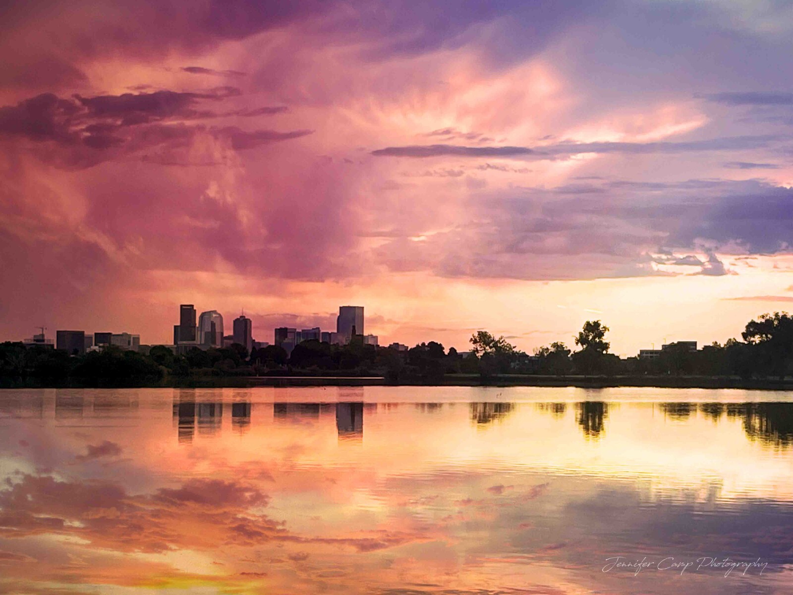 Colorado Denver Skyline Cityscape Sloans Lake Sunrise, Fine Art Photography,