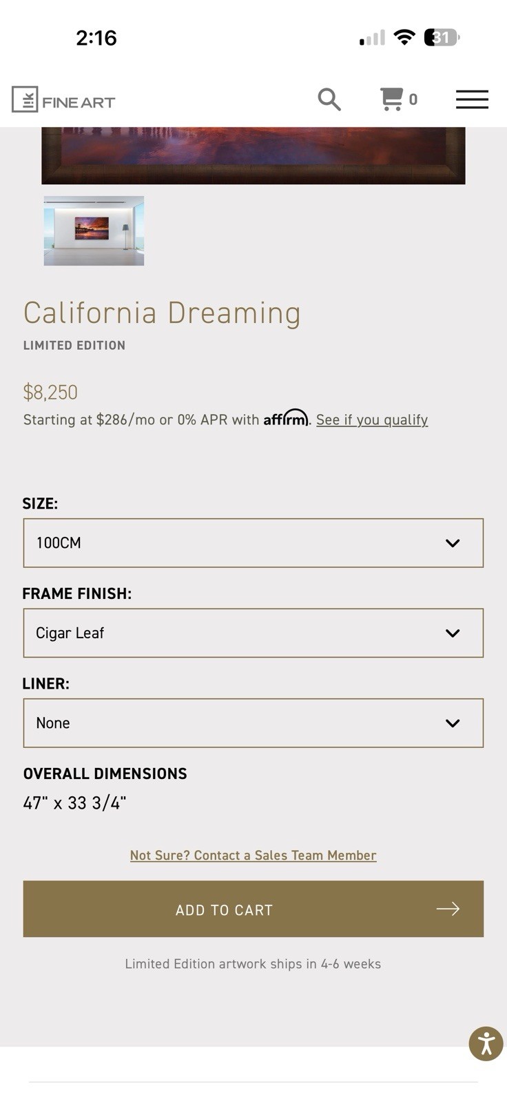 Peter Lik California Dreaming Signed Framed Limited Ed #256/950 COA 47×33.75