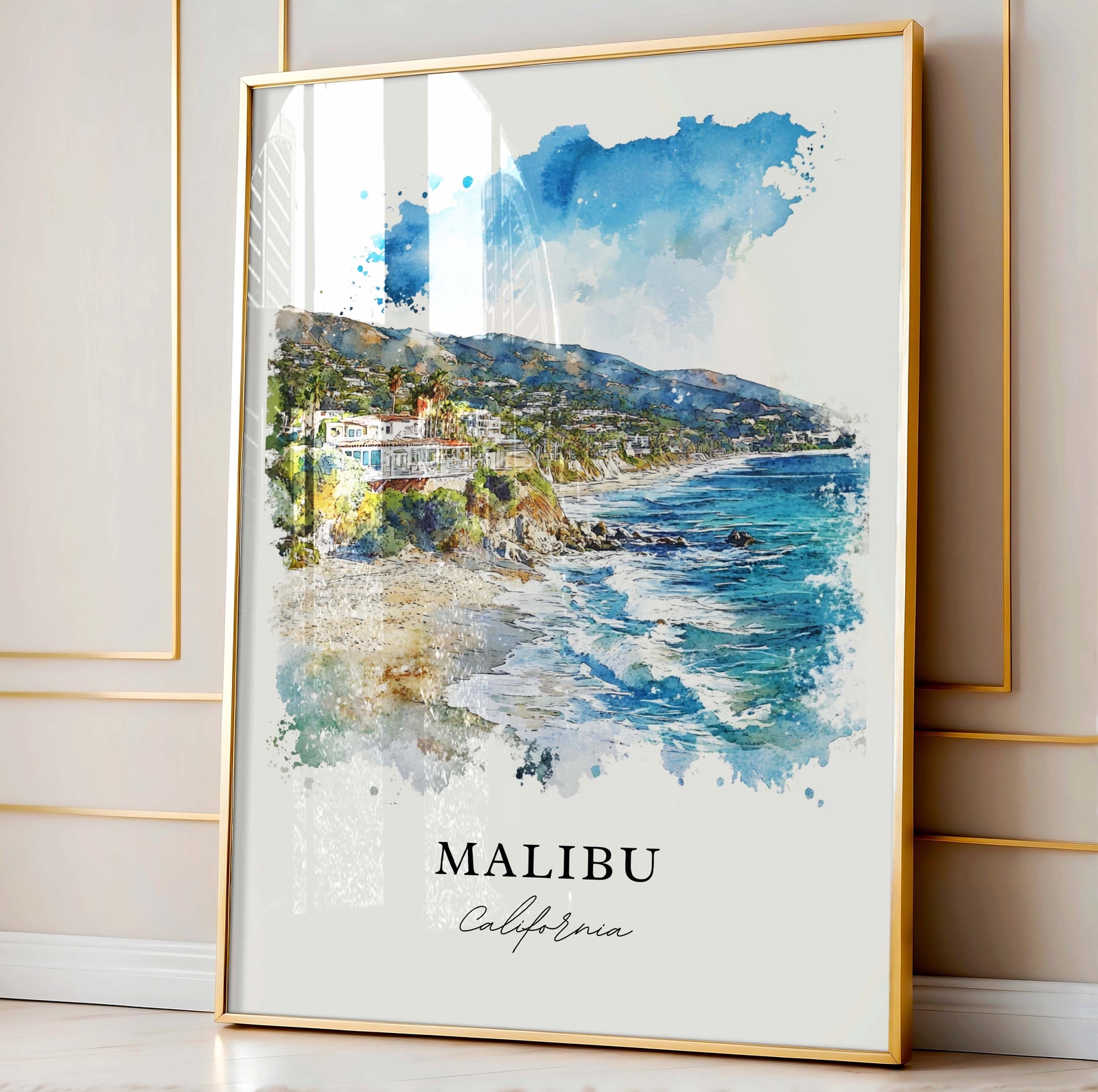 Malibu Wall Art, Malibu California Print, LA Watercolor Art, Malibu Cali Gift