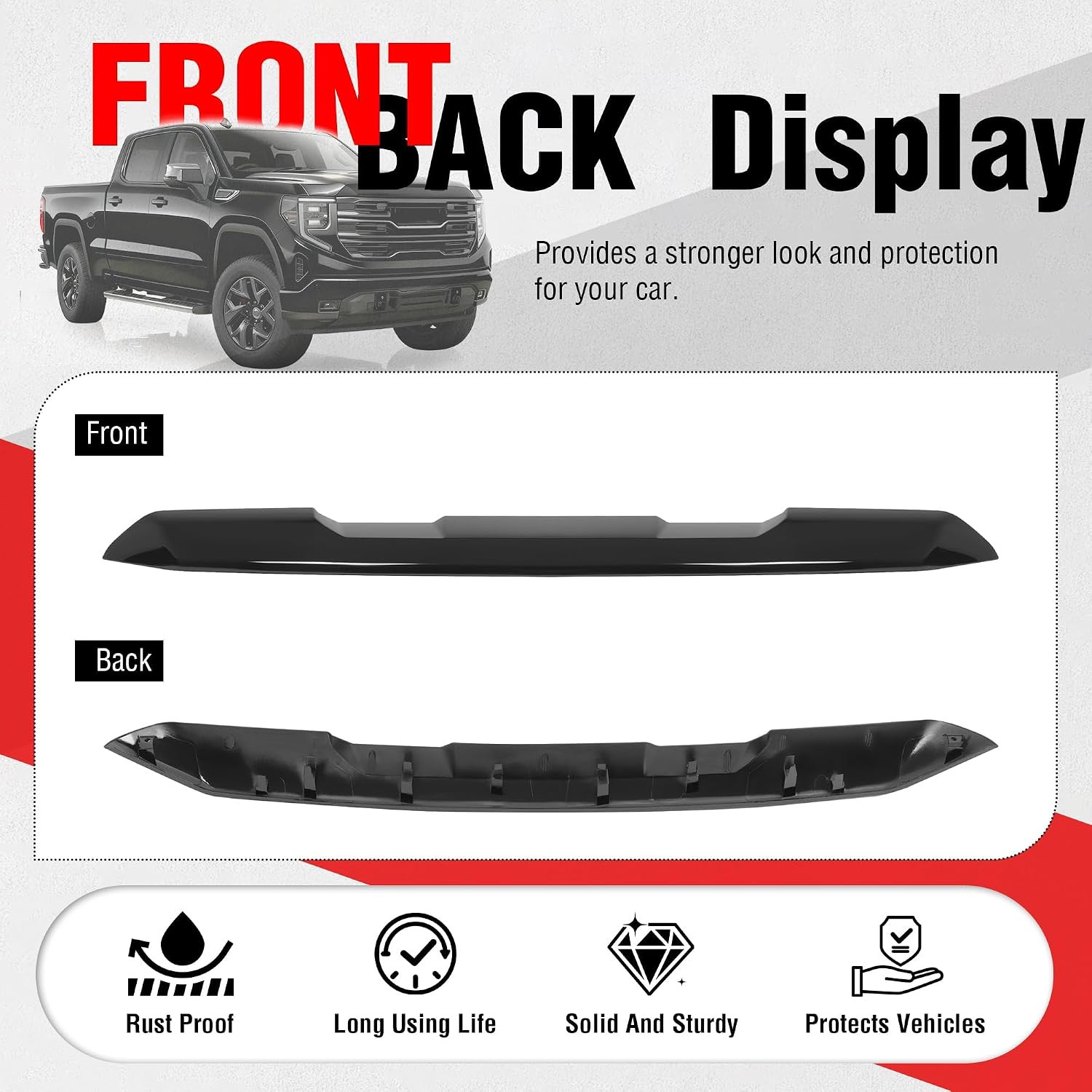 Front Upper Hood Molding Trim Compatible with 2022-2025 GMC Sierra 1500 Bumper H