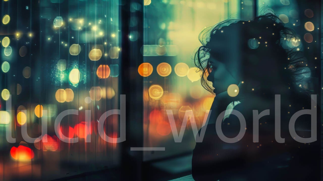 Lo-fi Digital Image Pic Wallpaper Background Desktop AI Art Woman Window City