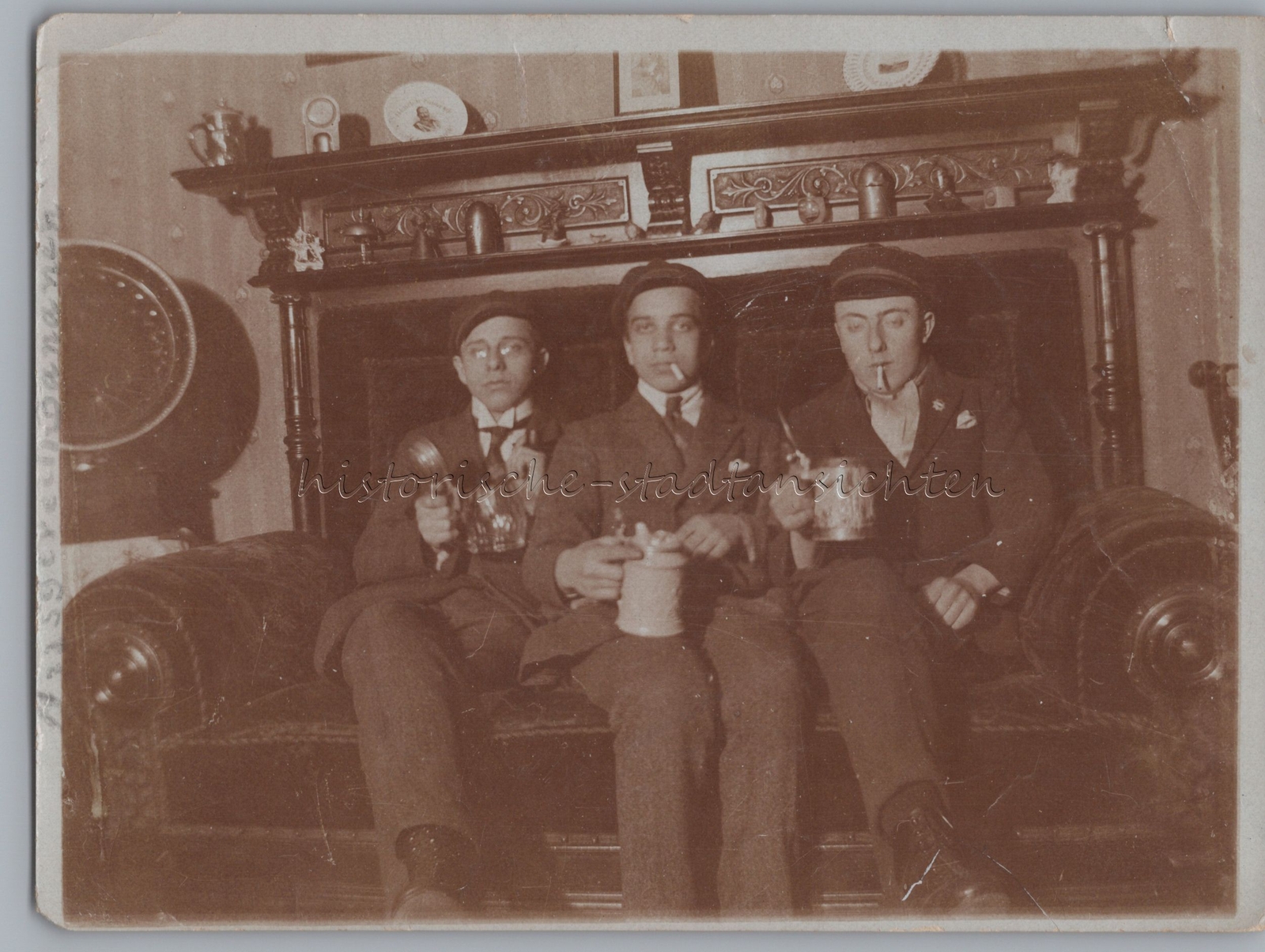 3 Students with Beer and Cigarette 1924 – Old Photo 1920s