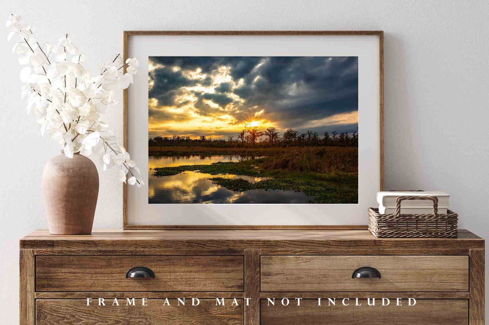 Swamp Photography Print – Golden Sunset Over Bayou in Louisiana