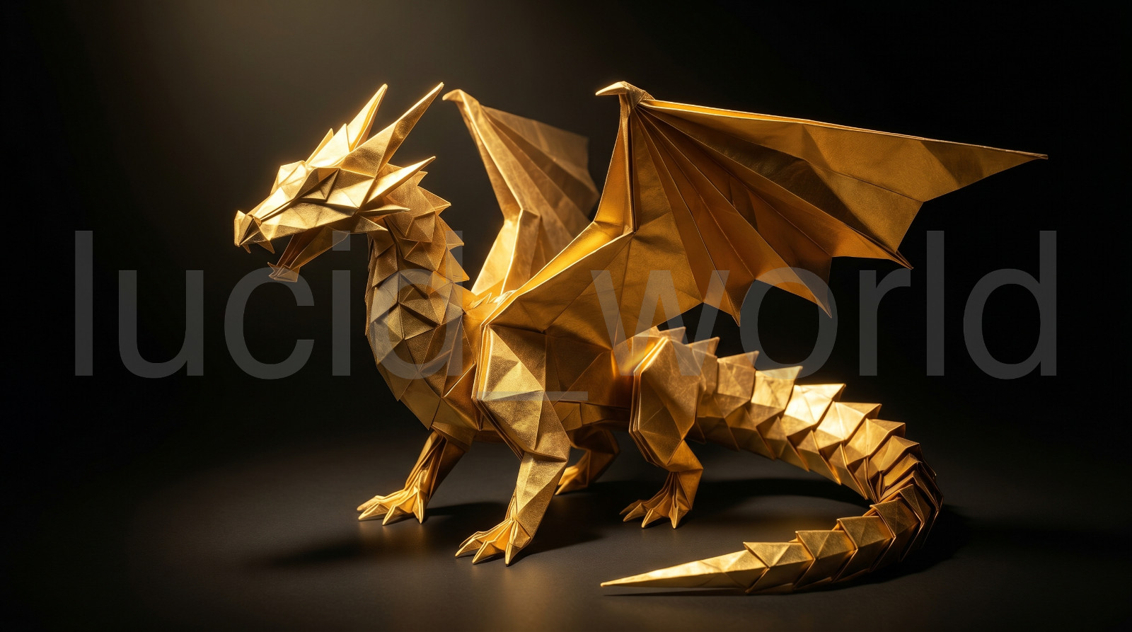 Golden Origami Dragon Digital Download 4K Wallpaper 3D Render Paper Craft Art