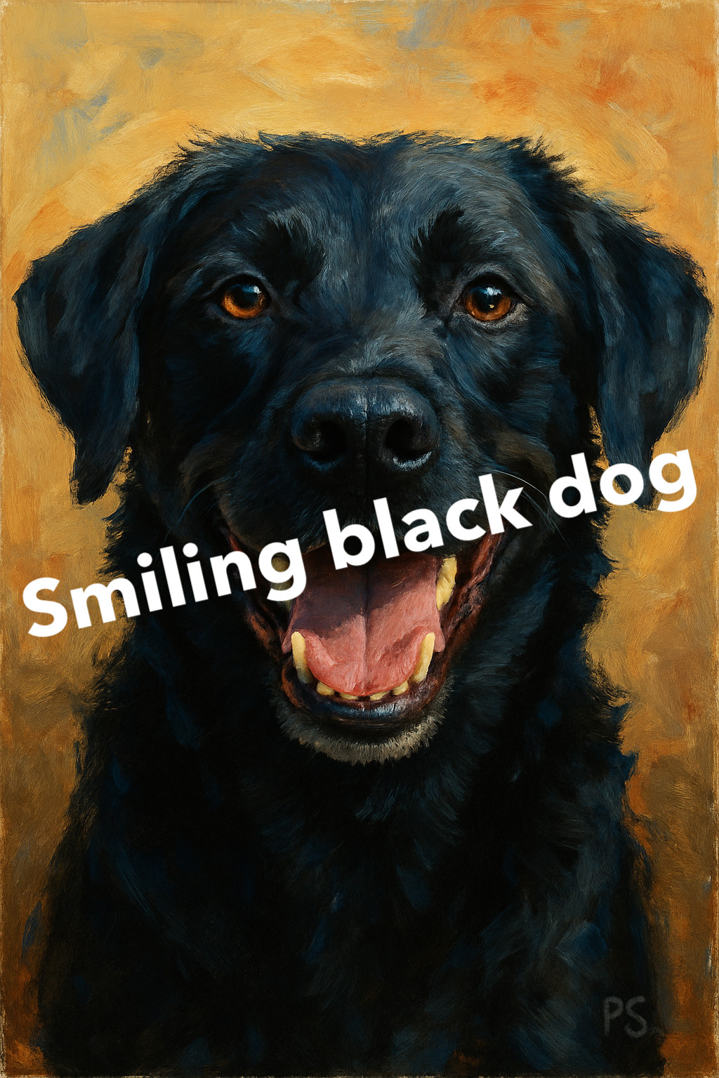 Smiling Black Dog Acrylic Painting, Portrait (AI GENERATED IMAGE)