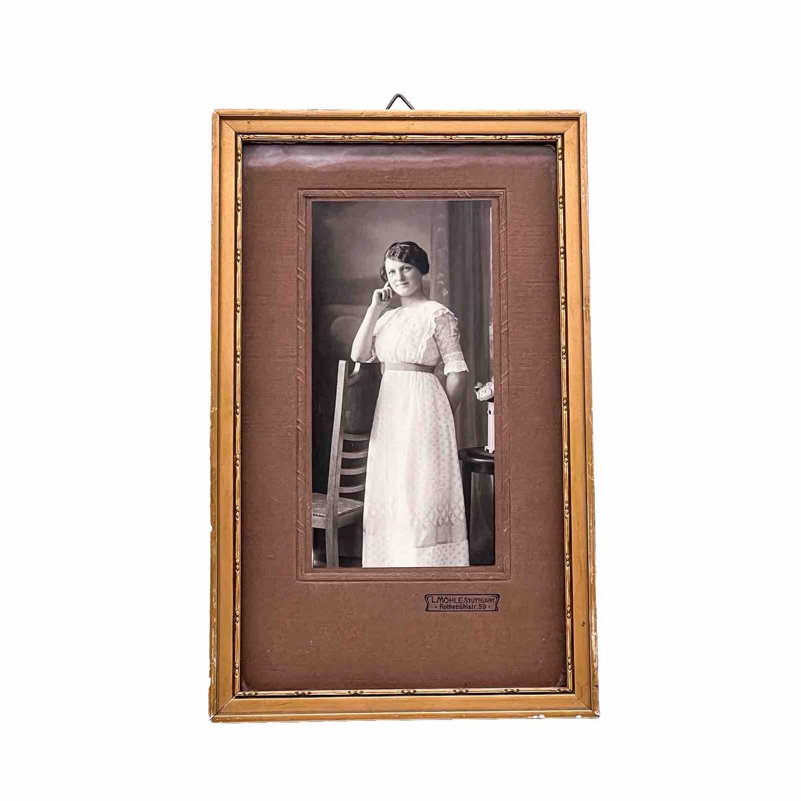 Antique Photograph With Frame & Glass Insert L. Möhle, Stuttgart 15 X 24 Cm