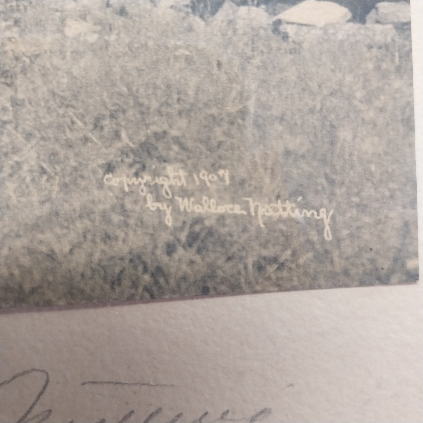 1907 Wallace Nutting signed name & title w/pencil w/gold signature on photo