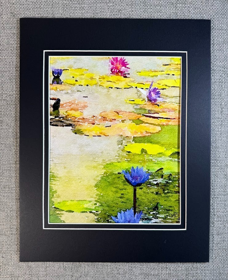 Water Lilies Digital Watercolor Original Photograph 8 X 10 Mat 11 X 14 Signed