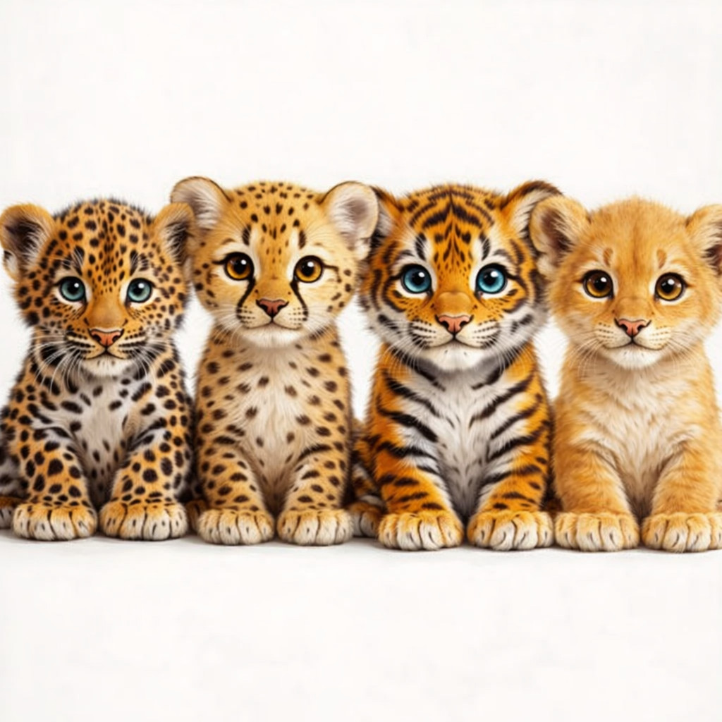 Cute Wild Baby Animals Digital Photo | Tiger Lion Leopard Cubs Art Image