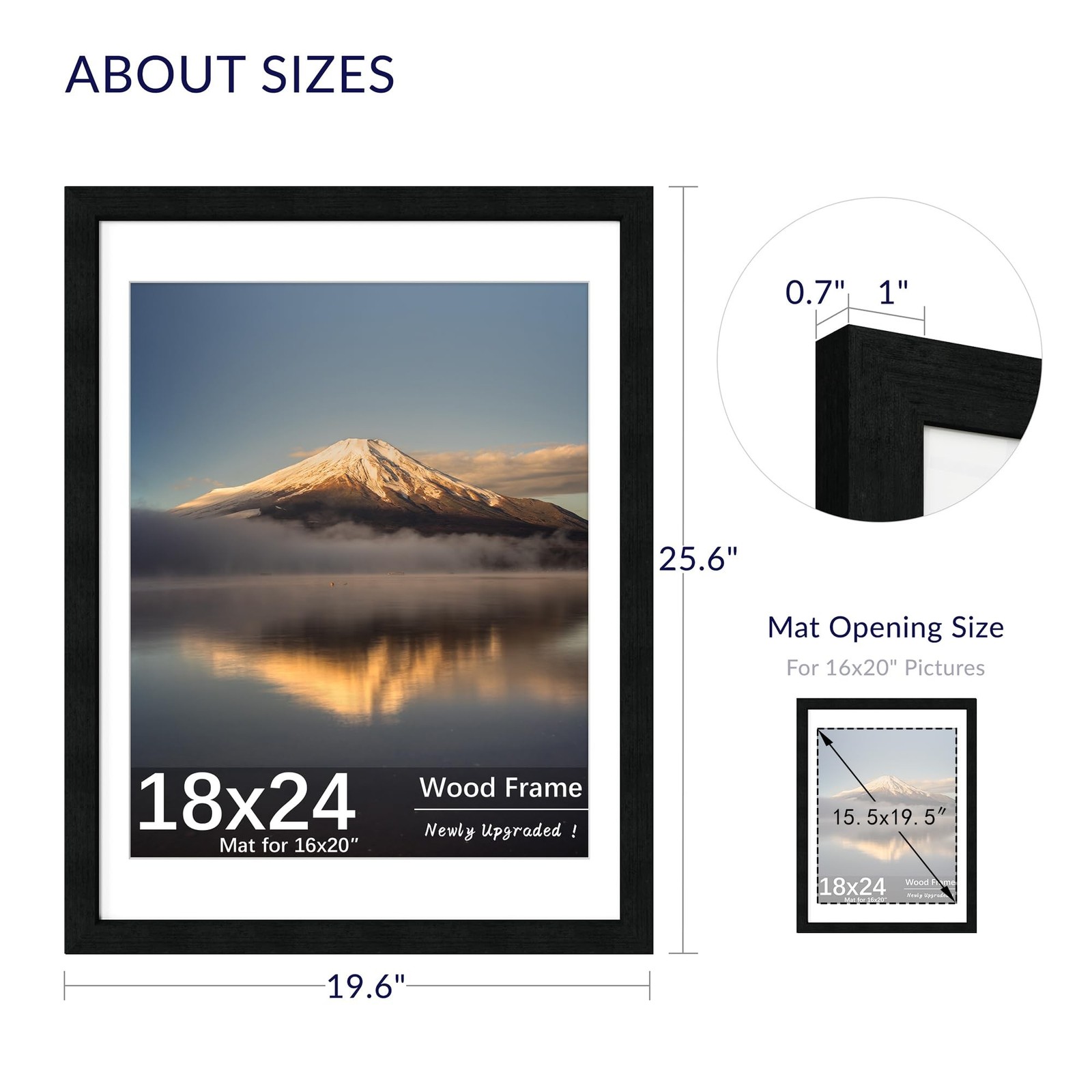 18X24 Poster Frame, Display Pictures 16X20 with Mat or 18X24 without, Wall Ha…
