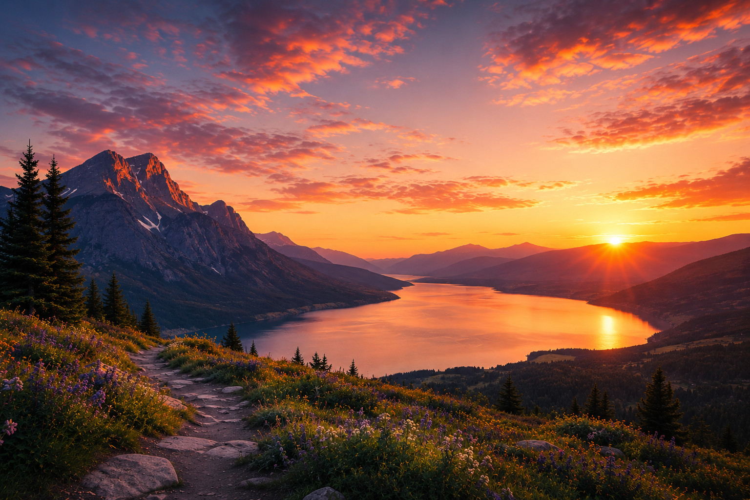 Digital Download Wallpaper Image | Sunset Mountain Lake | Landscape Wall Art